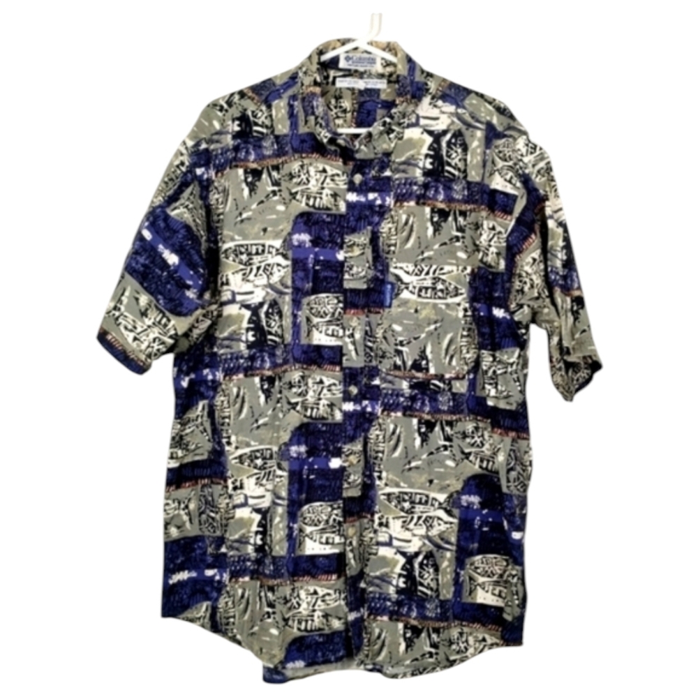 Vintage 90s Columbia Short Sleeved Button Down Hawaiian Shirt 100% Cotton Large